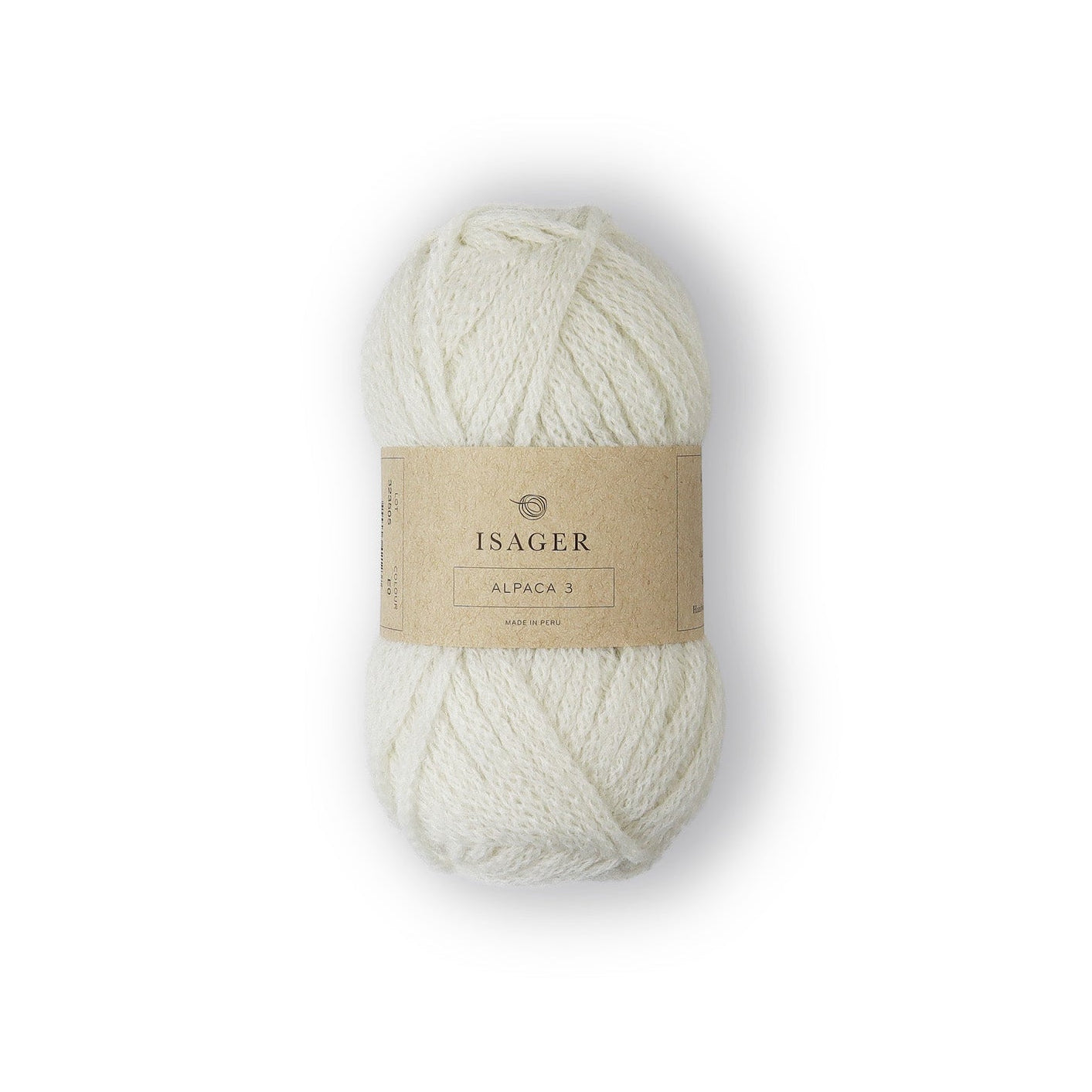 Alpaca 3 fra Isager i farven e0, hvid. Tubegarn lavet af 50% uld og 50% alpaca.